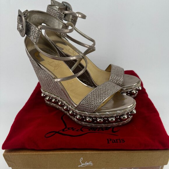 Louboutin Champagne Chocazeppa 120 Glitter Specchio - Size 39 - Picture 1 of 6